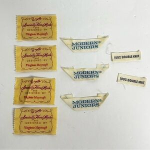 lot of 9 vintage clothing tags labels modern juniors 100 % double knit hand made